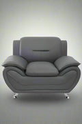 3PCS Modern Faux Leather Sofa Set – Red & Black Sofa, Loveseat, and Armchair with Chrome Legs for Contemporary Living Room