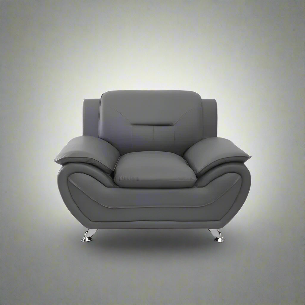 3PCS Modern Faux Leather Sofa Set – Red & Black Sofa, Loveseat, and Armchair with Chrome Legs for Contemporary Living Room