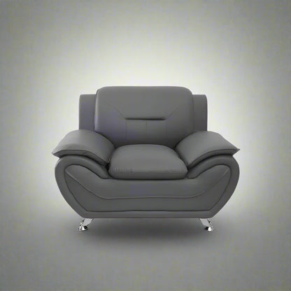 3PCS Modern Faux Leather Sofa Set – Red & Black Sofa, Loveseat, and Armchair with Chrome Legs for Contemporary Living Room