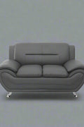 3PCS Modern Faux Leather Sofa Set – Red & Black Sofa, Loveseat, and Armchair with Chrome Legs for Contemporary Living Room