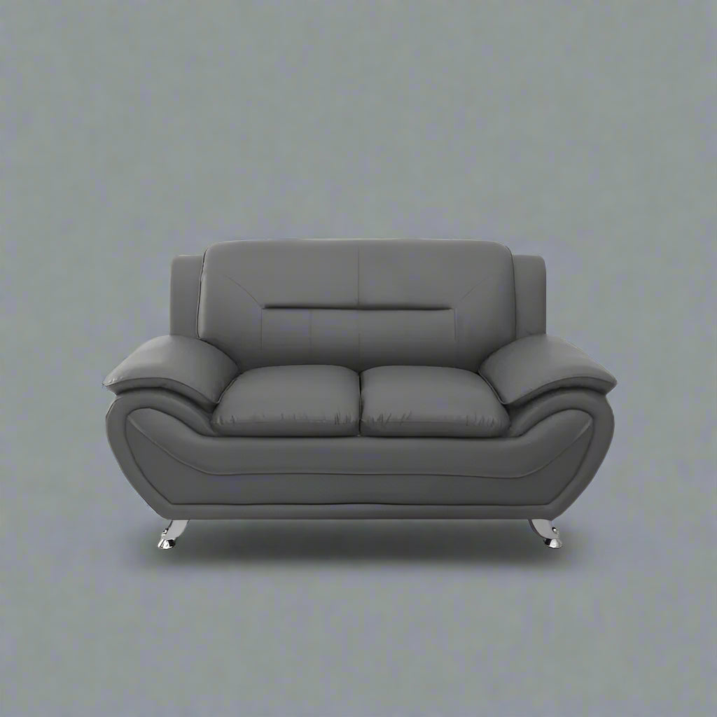 3PCS Modern Faux Leather Sofa Set – Red & Black Sofa, Loveseat, and Armchair with Chrome Legs for Contemporary Living Room