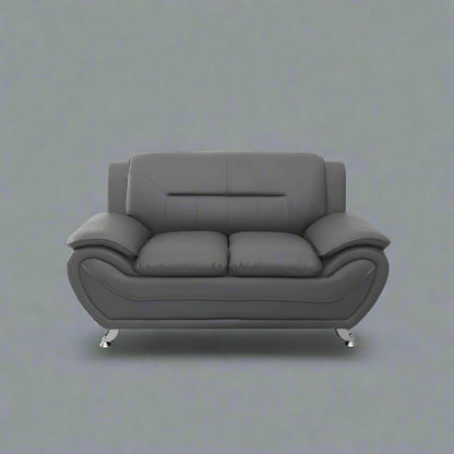 3PCS Modern Faux Leather Sofa Set – Red & Black Sofa, Loveseat, and Armchair with Chrome Legs for Contemporary Living Room