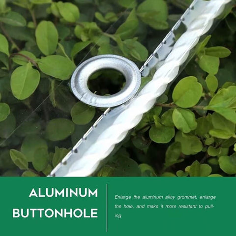 Clear heavy-duty tarp covering greenhouse plants for UV protection