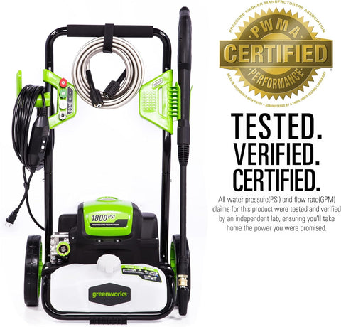 Greenworks 1800 PSI 1.2 GPM Pressure Washer (Open Frame) PWMA Certified - with 1800PSI | Sold by Uncle Wiener's Wholesale