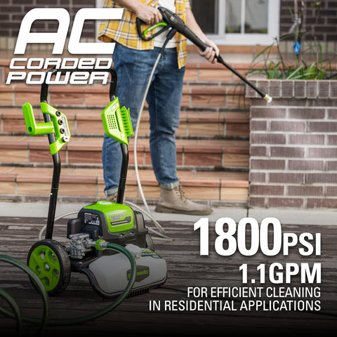 Greenworks 1800 PSI 1.2 GPM Pressure Washer (Open Frame) PWMA Certified - with 1800PSI | Sold by Uncle Wiener's Wholesale