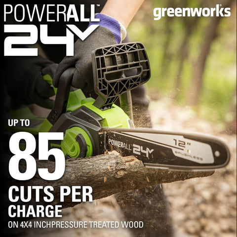 Greenworks 24V 12" Brushless Cordless Compact Chainsaw (Great For Storm Clean - Up, Pruning, and Firewood / 125+ Compatible Tools), Tool Only - with Green | Sold by Uncle Wiener's Wholesale