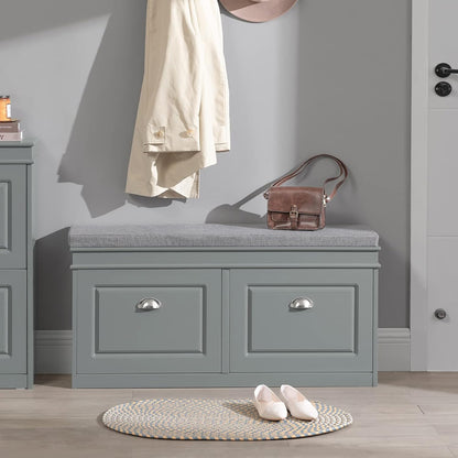 Grey Storage Shoe Bench with Flip Drawers & Cushion Seat – Modern Entryway Cabinet FSR64HG - with | Sold by Uncle Wiener's Wholesale