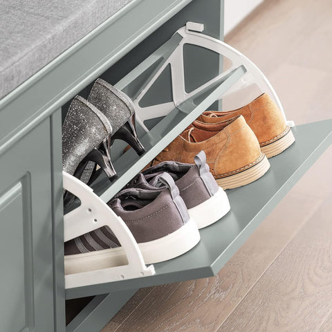 Grey Storage Shoe Bench with Flip Drawers & Cushion Seat – Modern Entryway Cabinet FSR64HG - with | Sold by Uncle Wiener's Wholesale
