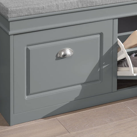 Grey Storage Shoe Bench with Flip Drawers & Cushion Seat – Modern Entryway Cabinet FSR64HG - with | Sold by Uncle Wiener's Wholesale