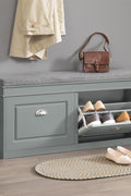 Grey Storage Shoe Bench with Flip Drawers & Cushion Seat – Modern Entryway Cabinet FSR64HG - with | Sold by Uncle Wiener's Wholesale