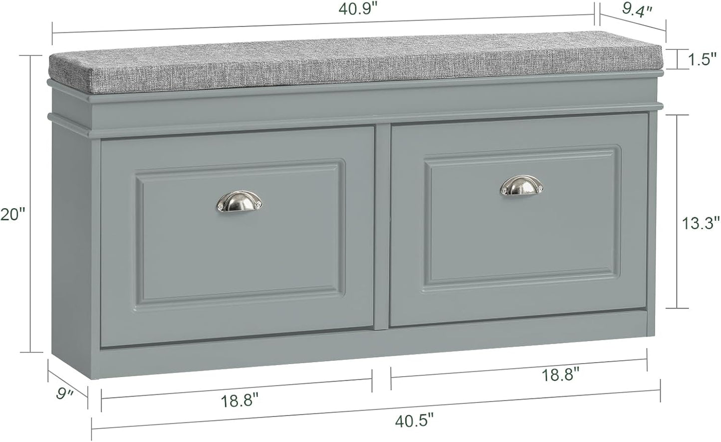Grey Storage Shoe Bench with Flip Drawers & Cushion Seat – Modern Entryway Cabinet FSR64HG - with | Sold by Uncle Wiener's Wholesale