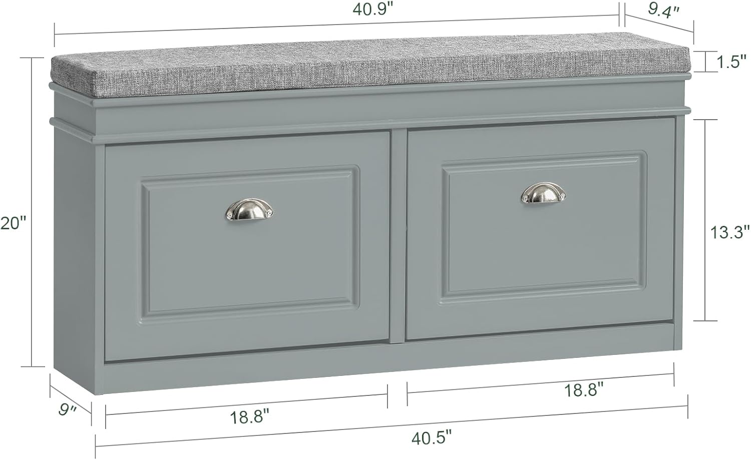 Grey Storage Shoe Bench with Flip Drawers & Cushion Seat – Modern Entryway Cabinet FSR64HG - with | Sold by Uncle Wiener's Wholesale