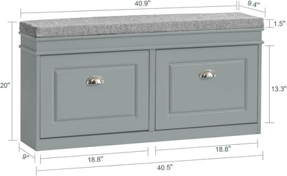 Grey Storage Shoe Bench with Flip Drawers & Cushion Seat – Modern Entryway Cabinet FSR64HG - with | Sold by Uncle Wiener's Wholesale