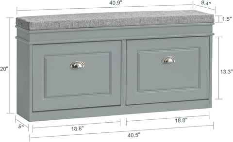 Grey Storage Shoe Bench with Flip Drawers & Cushion Seat – Modern Entryway Cabinet FSR64HG - with | Sold by Uncle Wiener's Wholesale