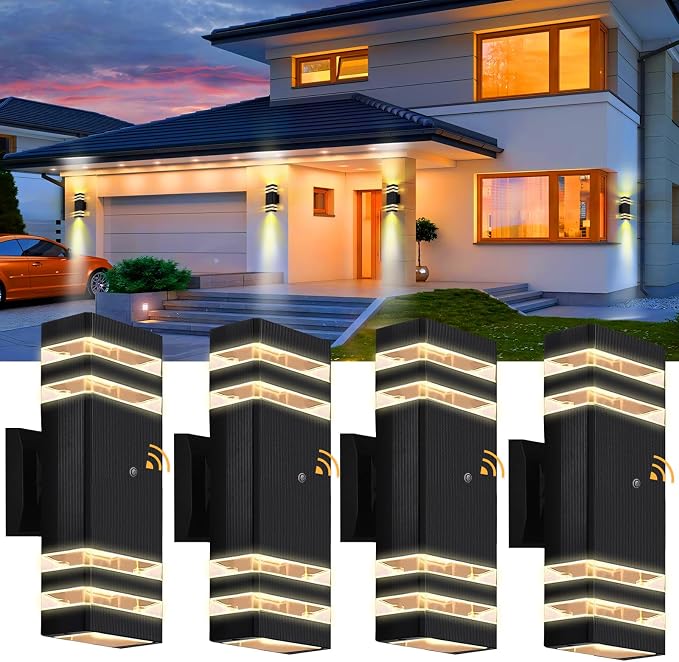 Hameso Dusk-to-Dawn Outdoor LED Wall Sconces – 3000K Warm White IP65 Waterproof Aluminum Exterior Lights - Home decor with 12" - 4 pack | Sold by Uncle Wiener's Wholesale