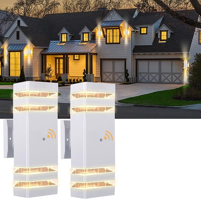 Hameso Dusk-to-Dawn Outdoor LED Wall Sconces – 3000K Warm White IP65 Waterproof Aluminum Exterior Lights - Home decor with 12" - 2 pack (white) | Sold by Uncle Wiener's Wholesale