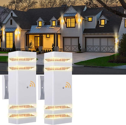 Hameso Dusk-to-Dawn Outdoor LED Wall Sconces – 3000K Warm White IP65 Waterproof Aluminum Exterior Lights - Home decor with 12" - 2 pack (white) | Sold by Uncle Wiener's Wholesale