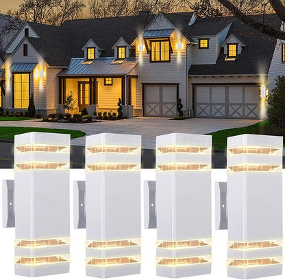 Hameso Dusk-to-Dawn Outdoor LED Wall Sconces – 3000K Warm White IP65 Waterproof Aluminum Exterior Lights - Home decor with 12" - 4 pack (white) | Sold by Uncle Wiener's Wholesale