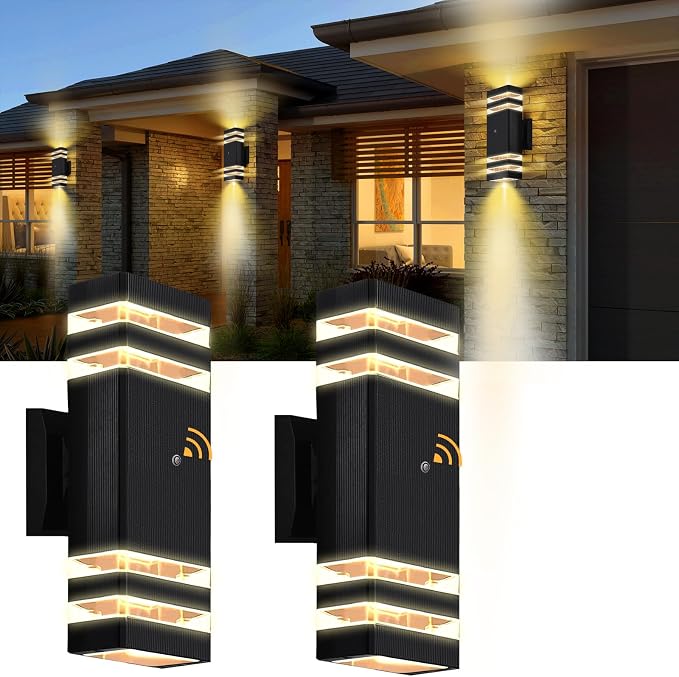 Hameso Dusk-to-Dawn Outdoor LED Wall Sconces – 3000K Warm White IP65 Waterproof Aluminum Exterior Lights - Home decor with 12" - 2 pack | Sold by Uncle Wiener's Wholesale