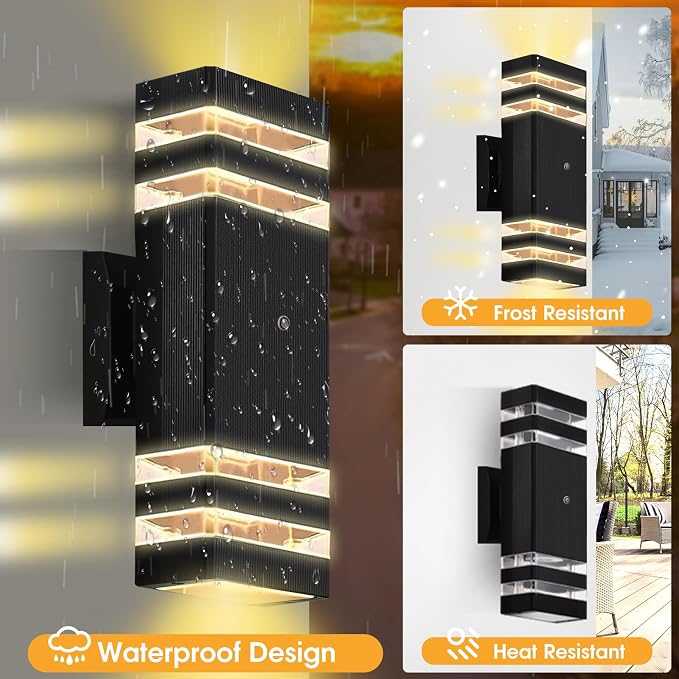 Hameso Dusk-to-Dawn Outdoor LED Wall Sconces – 3000K Warm White IP65 Waterproof Aluminum Exterior Lights - Home decor with 15" - 4 pack | Sold by Uncle Wiener's Wholesale