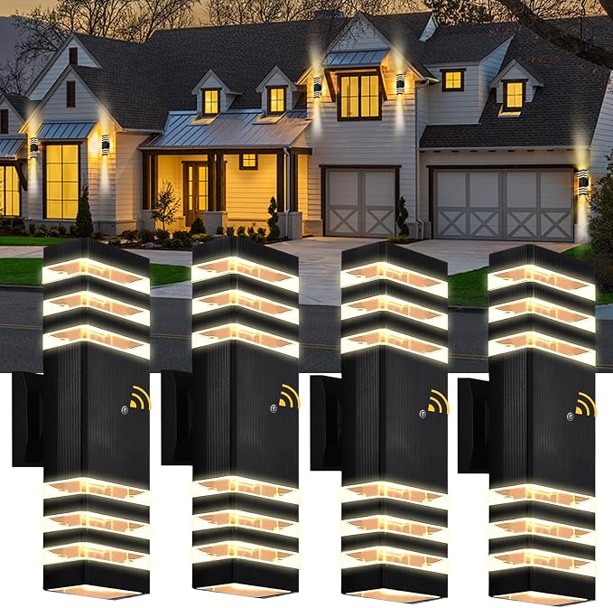 Hameso Dusk-to-Dawn Outdoor LED Wall Sconces – 3000K Warm White IP65 Waterproof Aluminum Exterior Lights - Home decor with 15" - 4 pack | Sold by Uncle Wiener's Wholesale