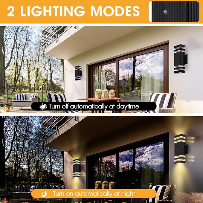 Hameso Dusk-to-Dawn Outdoor LED Wall Sconces – 3000K Warm White IP65 Waterproof Aluminum Exterior Lights - Home decor with 15" - 4 pack | Sold by Uncle Wiener's Wholesale