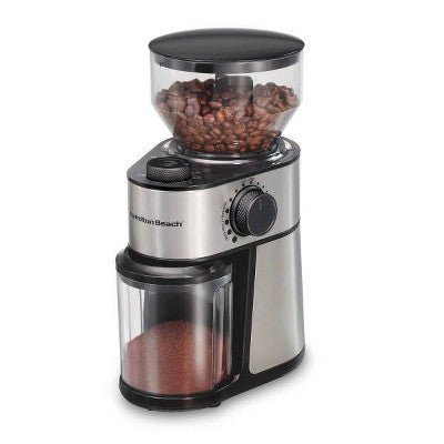 Hamilton Beach Burr Coffee Grinder 80385: 18 Settings, Dishwasher - Safe Parts, 14 Cup Capacity, Black - with Dimensions (Overall): 11 Inches (H) x 8 Inches (W) x 5 Inches (D) | Sold by Uncle Wiener's Wholesale