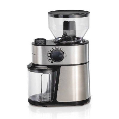Hamilton Beach Burr Coffee Grinder 80385: 18 Settings, Dishwasher - Safe Parts, 14 Cup Capacity, Black - with Dimensions (Overall): 11 Inches (H) x 8 Inches (W) x 5 Inches (D) | Sold by Uncle Wiener's Wholesale