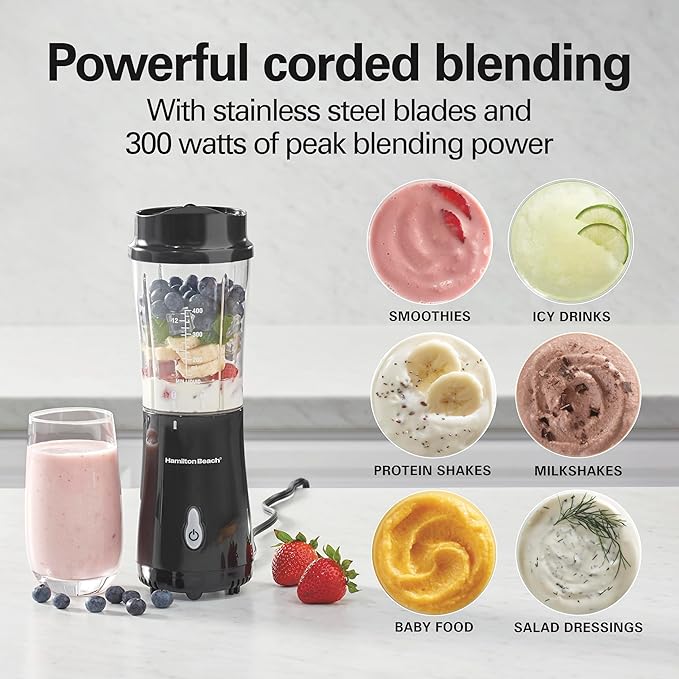 Hamilton Beach Personal Blender – 14 oz Single-Serve Smoothie Blender with Travel Cup & Lid - Kitchen Appliances with | Sold by Uncle Wiener's Wholesale