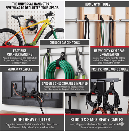 Hang Extension Cord Holder Organizer 3-Pack 10", 14" & 18" Heavy Duty Black Straps CH0315 - with | Sold by Uncle Wiener's Wholesale