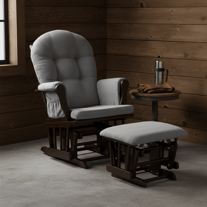 Hardwood Glider Rocking Chair & Ottoman – Smooth Motion Comfort for Nursery & Living Room - Furniture with GRAY & ESPRESSO | Sold by Uncle Wiener's Wholesale