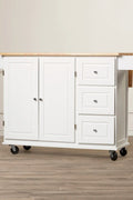 Hardwood Top Rolling Kitchen Island Cart with Drop Leaf, Drawers & Cabinet – White – SKU JWKT3272 - with | Sold by Uncle Wiener's Wholesale