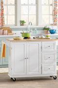 Hardwood Top Rolling Kitchen Island Cart with Drop Leaf, Drawers & Cabinet – White – SKU JWKT3272 - with | Sold by Uncle Wiener's Wholesale