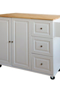 Hardwood Top Rolling Kitchen Island Cart with Drop Leaf, Drawers & Cabinet – White – SKU JWKT3272 - with | Sold by Uncle Wiener's Wholesale
