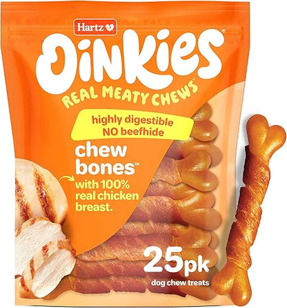 Hartz Oinkies Chicken Lasting Chew Bones – Rawhide-Free Dog Treats with Real Chicken Breast, 25 Count - Pet products with | Sold by Uncle Wiener's Wholesale