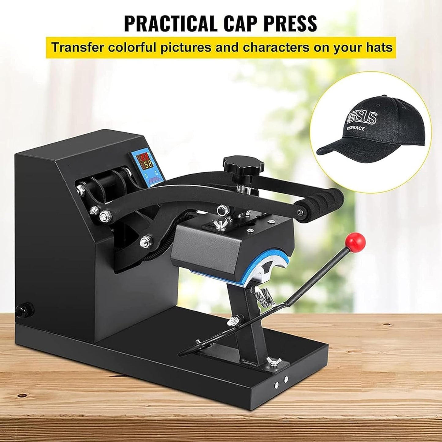 Hat Heat Press, 350W Curved Element Hat Press, LCD Digital Timer Temperature Control, Adjustable Pressure Knob for Hat T-Shirts, Shoes, Hats, Bags Transfer Heat Press - with | Sold by Uncle Wiener's Wholesale