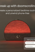 Hatch Restore 3 alarm clock – front view with putty finish
Restore 3 smart clock with sunrise lighting preset
Sound machine alarm clock by Hatch in bedroom
Hatch Restore 3 app features on display
