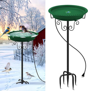 Heated Bird Bath with Thermostatic Control and 5-Prong Metal Stake – Outdoor Winter Birdbath