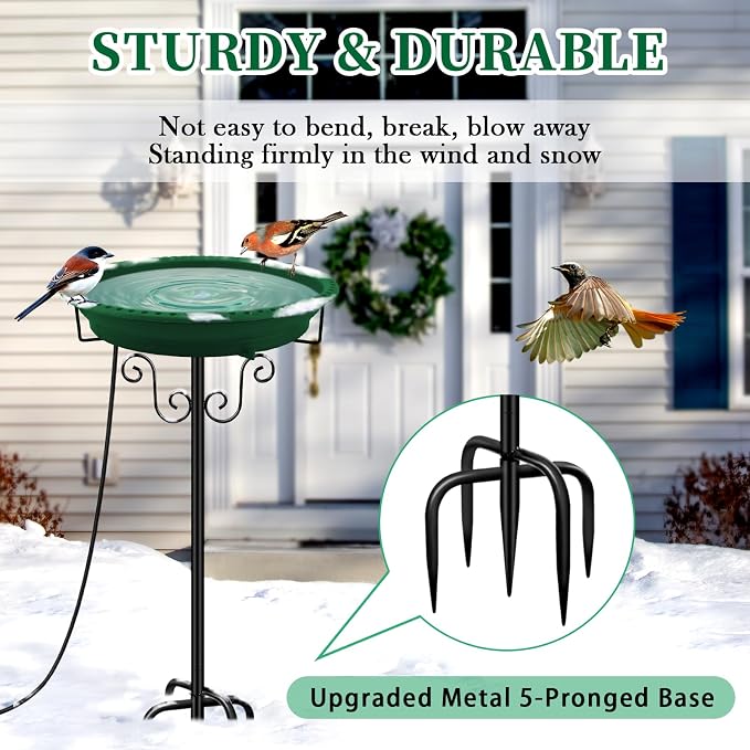 Heated Bird Bath with Thermostatic Control and 5-Prong Metal Stake – Outdoor Winter Birdbath - Garden & Landscaping with Lovppy Green | Sold by Uncle Wiener's Wholesale