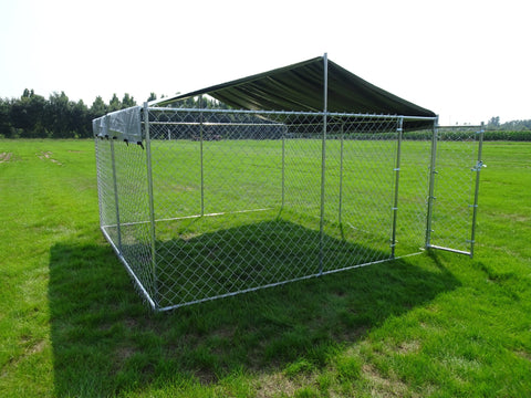 Heavy - Duty 10×10×6 ft Outdoor Dog Kennel w/ UV Canopy – Chain Link Steel Enclosure | SKU: 513DC - Outdoor Pet Kennel with | Sold by Uncle Wiener's Wholesale