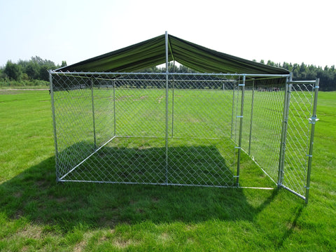Heavy - Duty 10×10×6 ft Outdoor Dog Kennel w/ UV Canopy – Chain Link Steel Enclosure | SKU: 513DC - Outdoor Pet Kennel with | Sold by Uncle Wiener's Wholesale