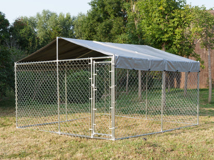 Heavy - Duty 10×10×6 ft Outdoor Dog Kennel w/ UV Canopy – Chain Link Steel Enclosure | SKU: 513DC - Chains & Rigging with | Sold by Uncle Wiener's Wholesale