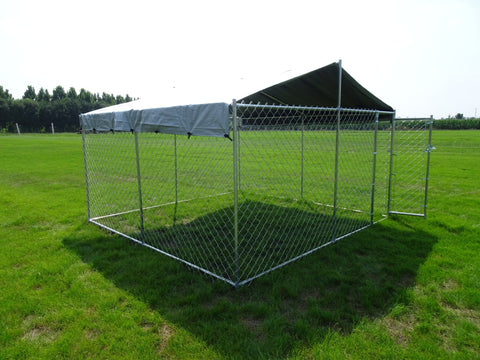 Heavy - Duty 10×10×6 ft Outdoor Dog Kennel w/ UV Canopy – Chain Link Steel Enclosure | SKU: 513DC - Outdoor Pet Kennel with | Sold by Uncle Wiener's Wholesale