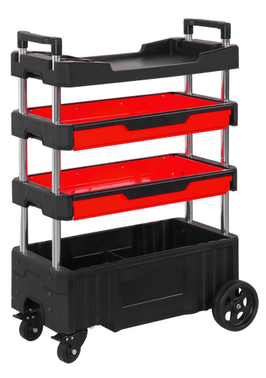 Heavy - Duty 3 - Tier Rolling Tool Cart – Steel + Plastic Mechanic Storage Trolley with Drawers & Locking Wheels EX114 - with | Sold by Uncle Wiener's Wholesale
