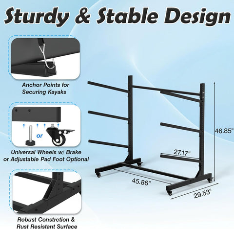 Heavy - Duty 3/4 - Layer Kayak Rack – Adjustable Freestanding Storage Rack - with | Sold by Uncle Wiener's Wholesale