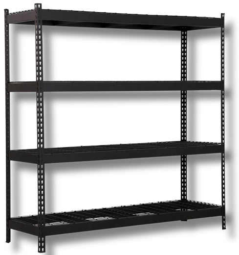 Heavy - Duty 4 - Tier Industrial Metal Cargo Racking Shelf Black 71.7″ W × 72″ H × 21.3″ D 881 Lbs per Shelf CR38340 - with | Sold by Uncle Wiener's Wholesale