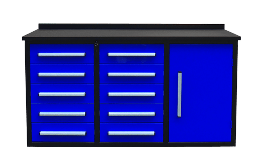 Heavy - Duty 5.5FT Steel Workbench – 10 & 15 Drawer Tool Bench with Locks & EVA Liners - with Stainless 10 Drawers | Sold by Uncle Wiener's Wholesale