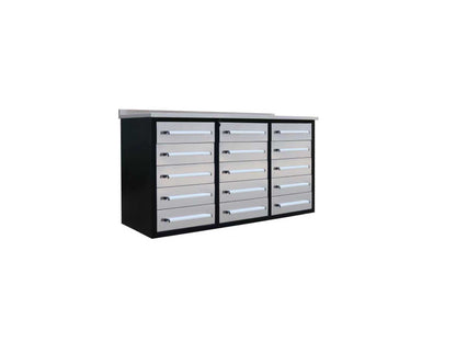 Heavy - Duty 5.5FT Steel Workbench – 10 & 15 Drawer Tool Bench with Locks & EVA Liners - with Red 10 Drawers | Sold by Uncle Wiener's Wholesale