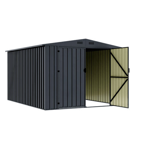 Heavy - Duty 8×10 FT Metal Shed – Galvanized Steel Garden Storage with Double Swing Doors EG0810 - with | Sold by Uncle Wiener's Wholesale