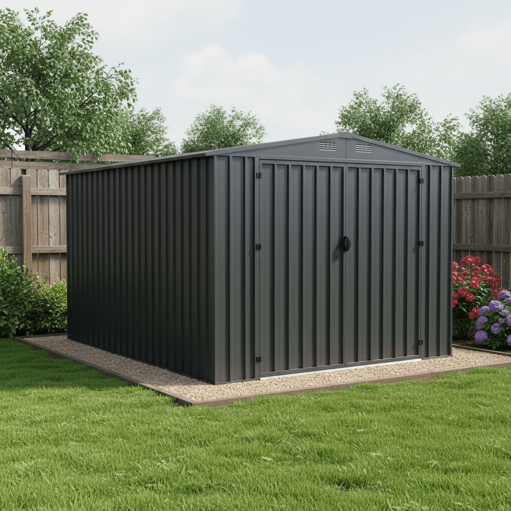 Heavy - Duty 8×10 FT Metal Shed – Galvanized Steel Garden Storage with Double Swing Doors EG0810 - with | Sold by Uncle Wiener's Wholesale